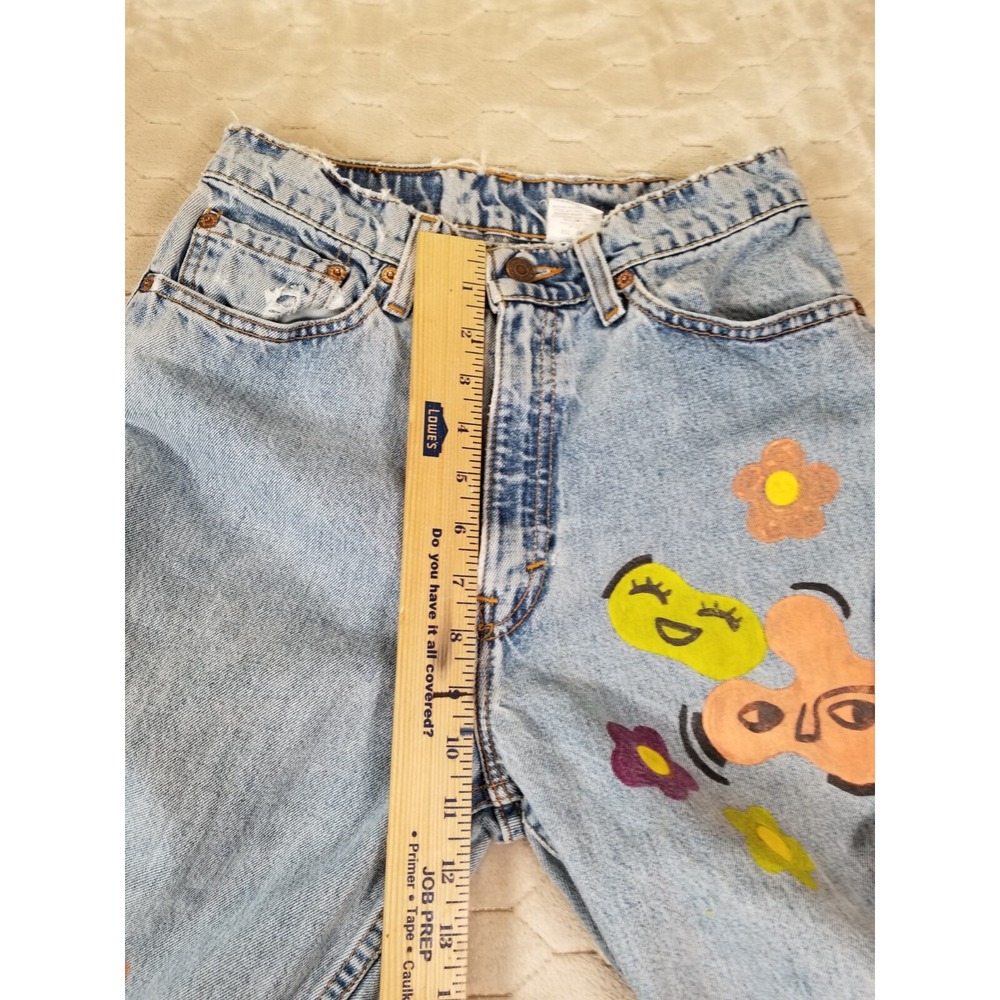 VTG Levis 512 High Rise Slim Tapered Jeans 26x32 USA Custom Painted Floral Faces - Picture 10 of 16